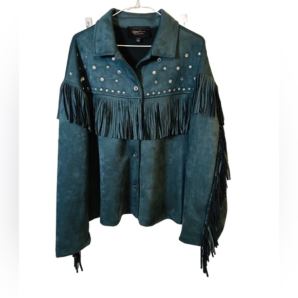 New Sweet Rain Women's Rhinestone Dark Green Fringe Jacket Large - Picture 1 of 13